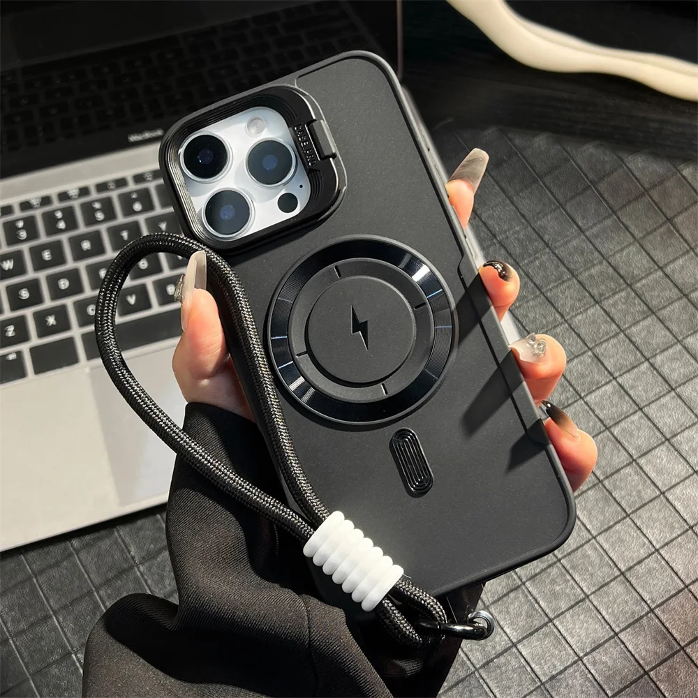 Magnetic Wireless Charging Case with Foldable Stand and Wrist Strap