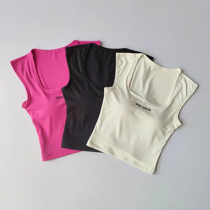 Women's Wide Shoulder Strap Integrated Sports Underwear Yoga Clothing Training Fitness Bra Yoga Vest Sport Top Tank Vest