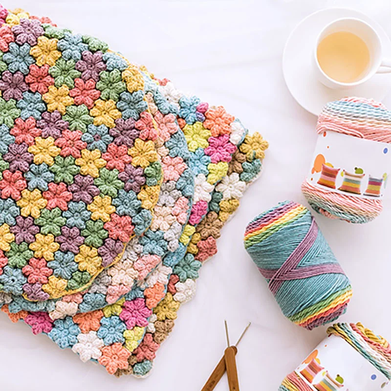 3-Pack 300g/10.58oz Soft & Durable Multicolor Dyed Gradient Cotton Acrylic Blend Yarn for Knitting, Crocheting Sweaters, Scarfs 5
