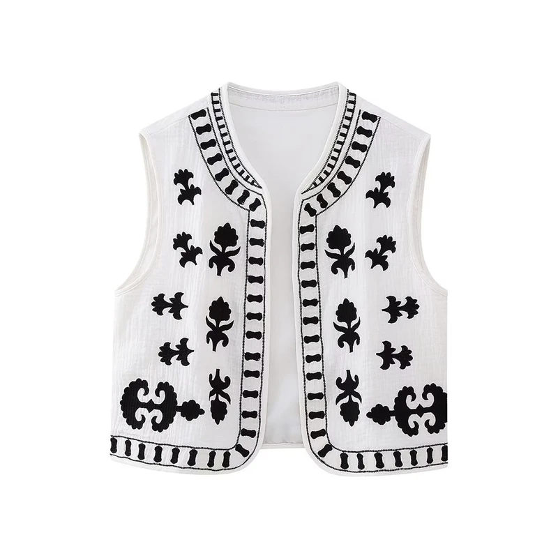 

2023 Women's Summer New Round Neck Sleeveless Loose Versatile Flower Embroidered Vest Slim Fashion Cardigan Top