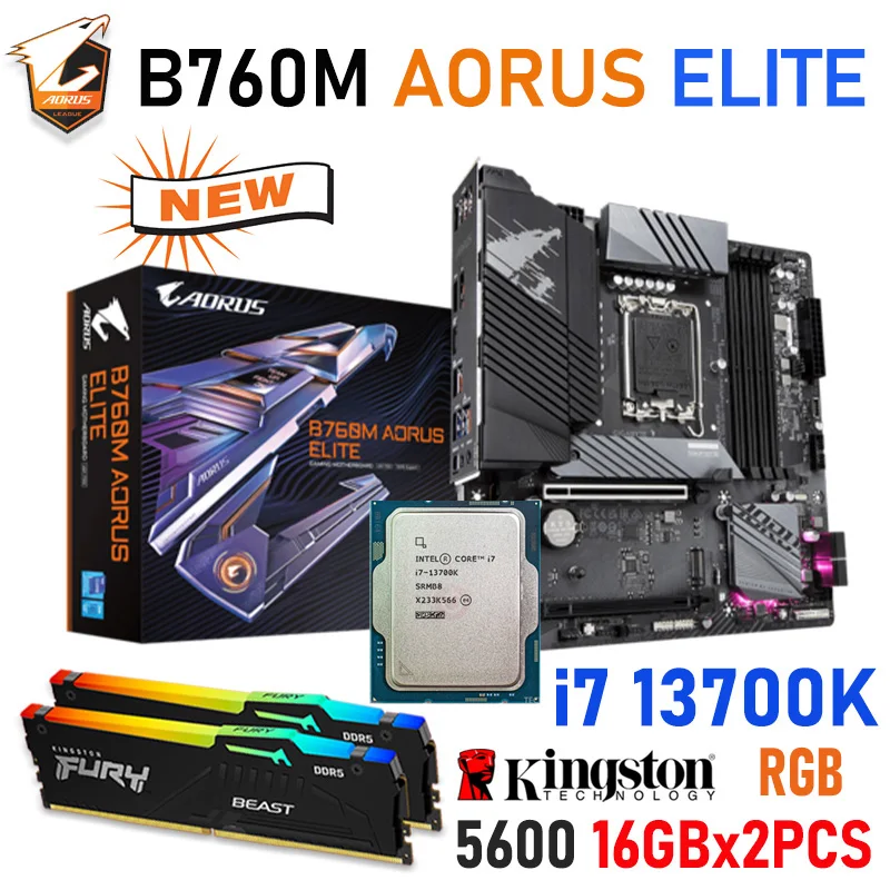 Intel Core i7 CPU Combo Motherboard Kit, AMD B760M AORUS ELITE, DDR5, RAM DDR5, 5600MHz, 32GB