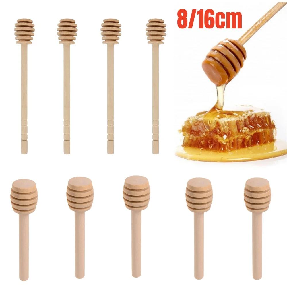 Honey Stir Bar Mixing Handle Jar Spoon Wooden Dipper Honey Long Stick Supplies Kitchen Tools 1~10PCS wooden spoon glass honey dipper sticks