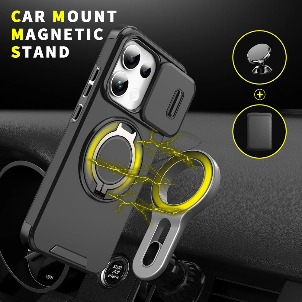 Durable Armor Case with Slide Lens Protection and Ring Holder - Shockproof Cover