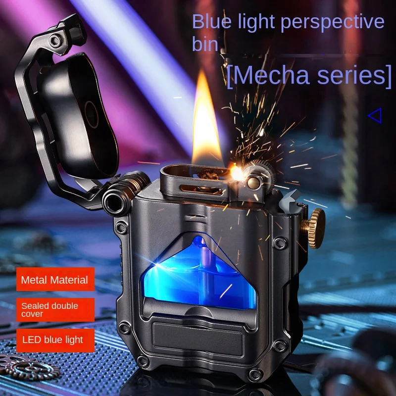 

Unusual Transparent Windproof Kerosene Lighter Oil Tank Creative Metal Punk Style Flint Petroleum Lighters Smoking Accessories