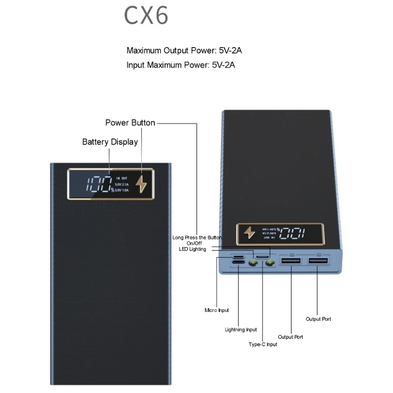 6x18650 배터리 보관함 PD 빠른 충전 전원 은행 케이스 지원 무선 충전/빠른 충전 기능