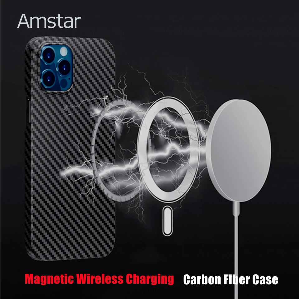 

Amstar Real Carbon Fiber Phone Case for iPhone 14 13 Pro Max 14 13 Pro Magnetic Wireless Charging Ultra-thin Carbon Fiber Cover