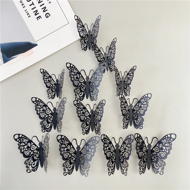 18 pezzi adesivi murali farfalla bianca nera Decor 3D farfalle glter rimovibili decorazione domestica ornamenti per soggiorno di nozze  15