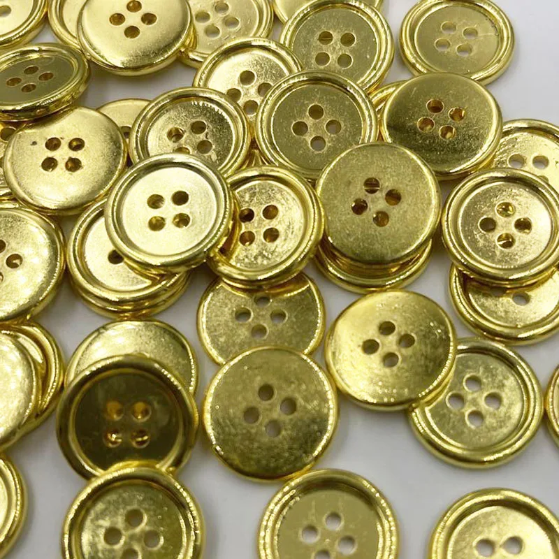 50 pcs Gold Plastic Buttons 12mm/15mm/20mm Sewing Craft 4 Holes PT375 2