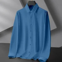 Chemise à manches longues pour hommes, couleur unie, décontractée, résistante aux rides, confortable, polyvalente, toutes saisons, nouvelle collection 4