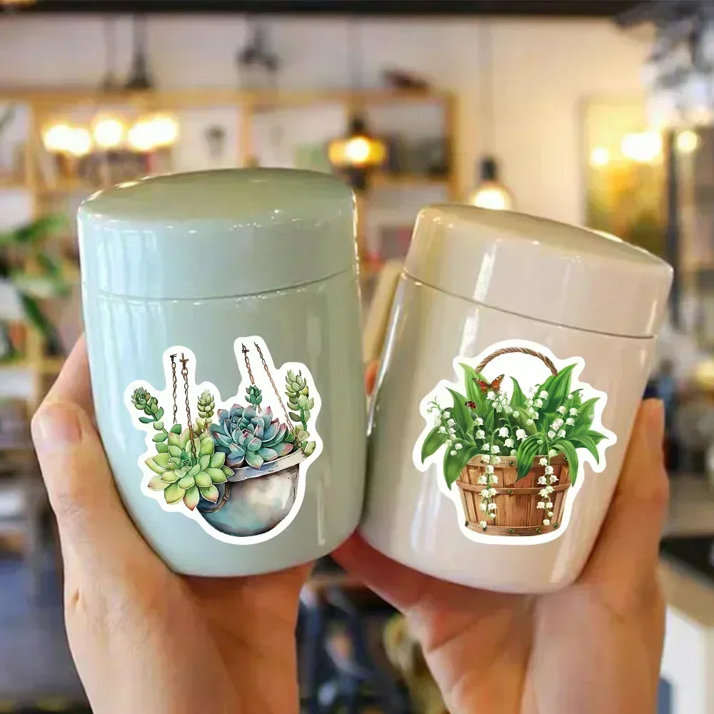50-100Pcs Plant Flowerpot Waterproof Graffiti Sticker Aesthetic Decorative Luggage Laptop Phone Guitar Scrapbook Kids Stickers