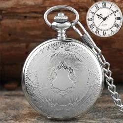 Royal Gold Shield Crown Pattern Quartz Pocket Watch Necklace - Luxury Steampunk Pendant Collectible Jewelry Gift (30cm Chain Silver)