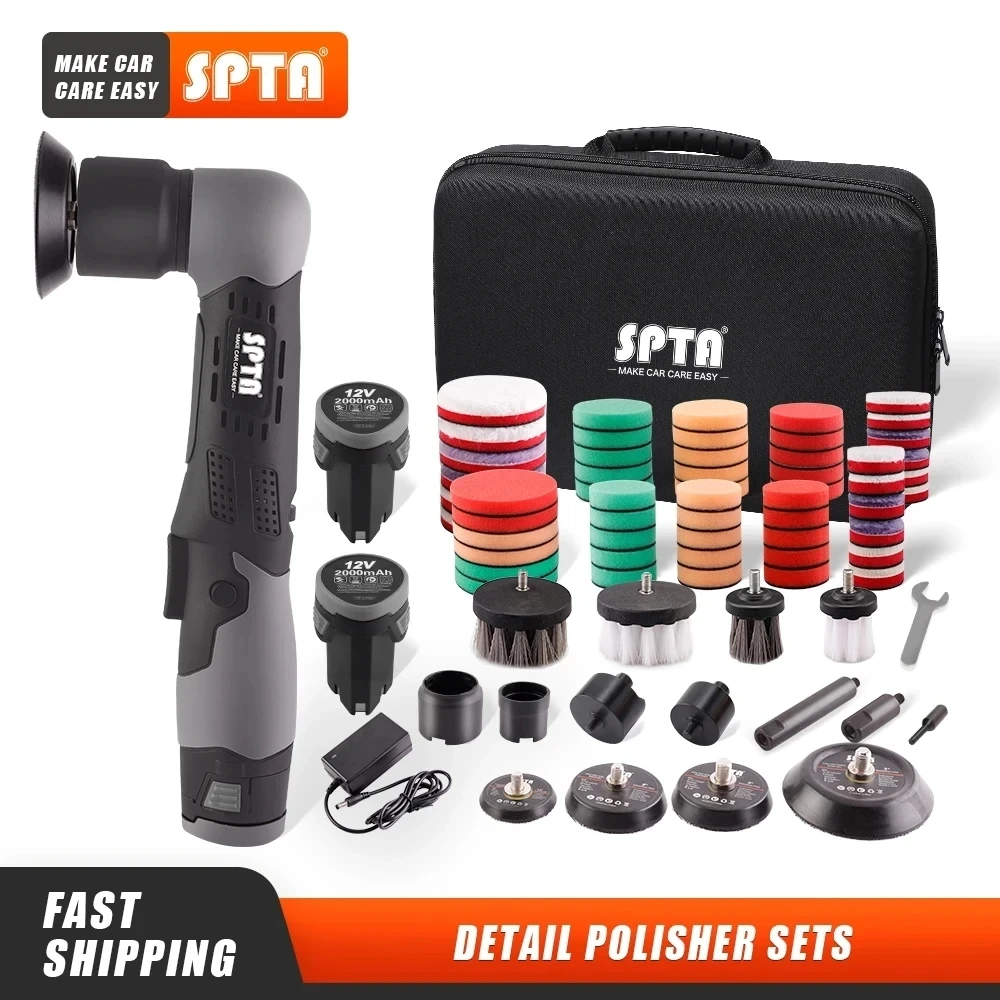 SPTA Cordless 12V Mini Car Polisher RO/DA Portable Handle Machine 1/2/3 Inch Pads Kit For Auto Detailing Waxing Polishing car polisher