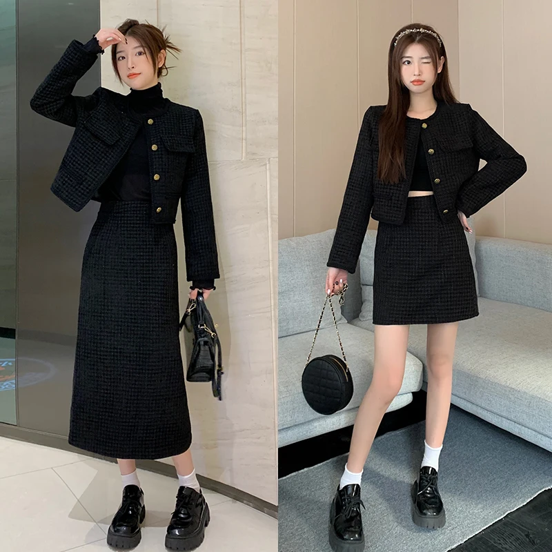 

Internet Celebrity Plus Size Women’s Clothing 2022 Autumn New Fat Sister Trendy Slimming Suit Skirt Two-piece Set High Quality
