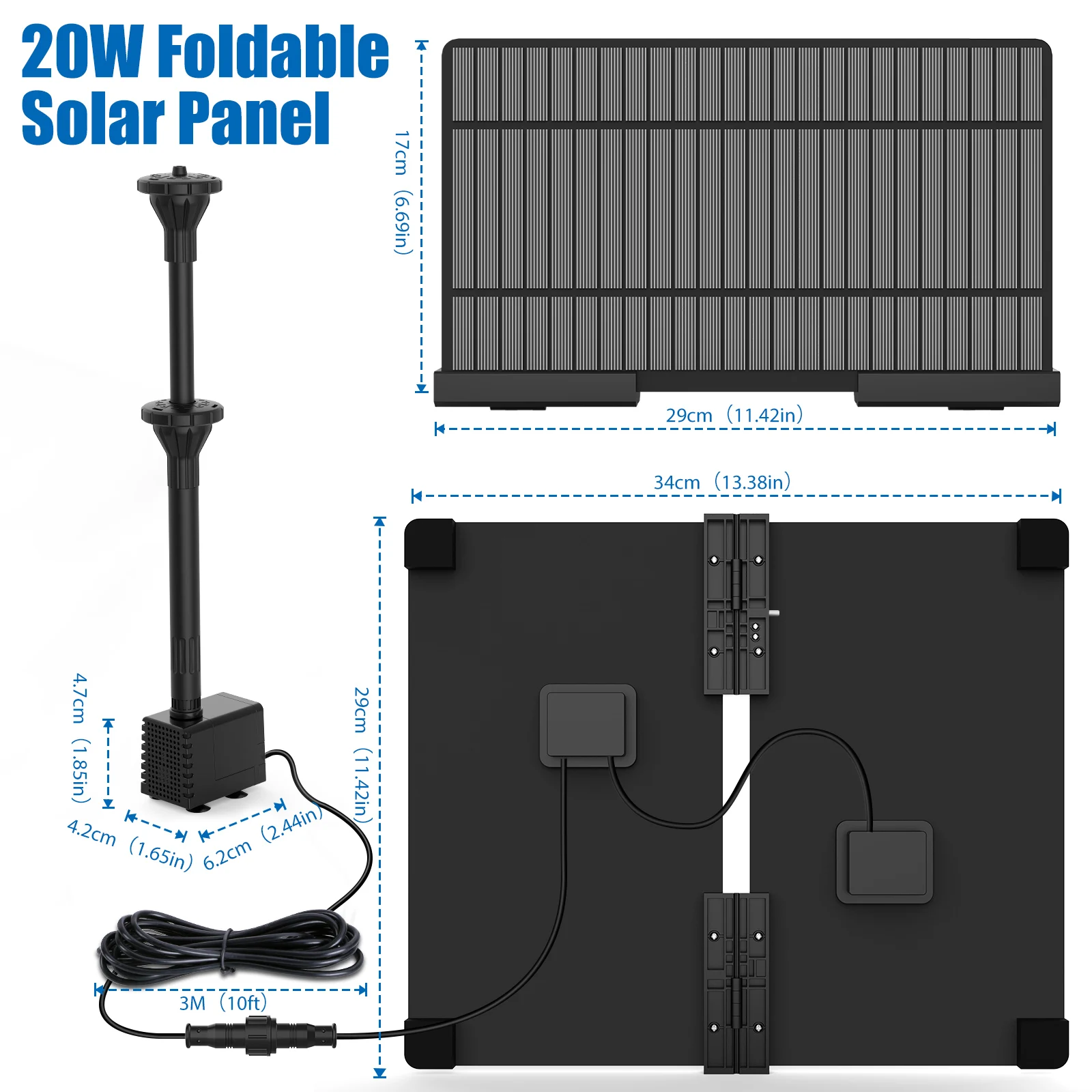 20W Solar Water Pump Kit, Solar Powered Water Fountain Pump with 6 Nozzles, Feature Outdoor Fountain for Bird Bath