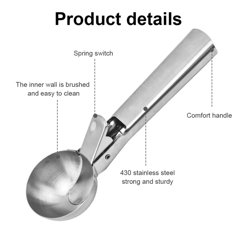 Stainless Steel Dual-purpose Ice Cream Scoop Multifunctional Fruit Scoop Kitchen Supplies