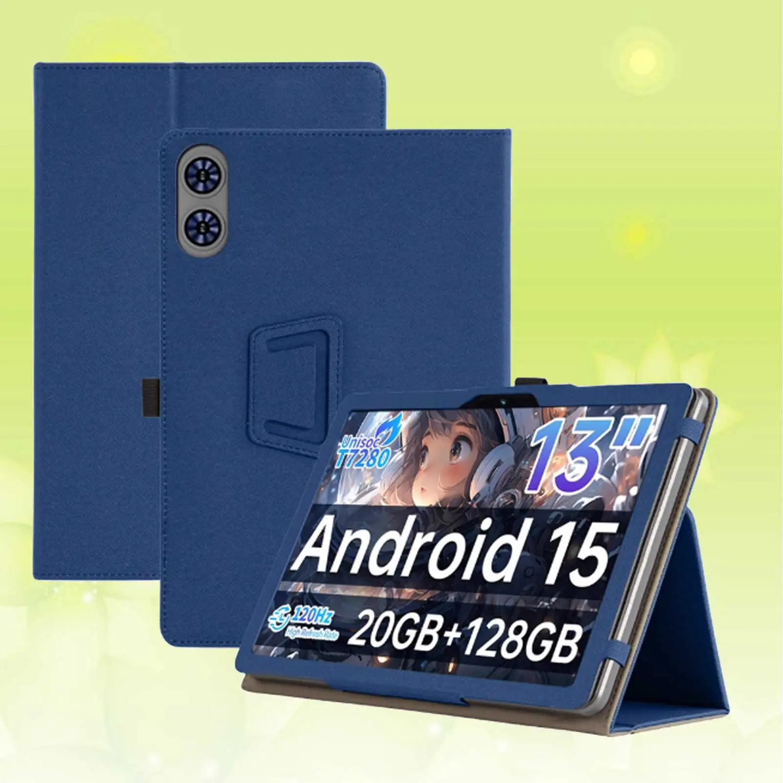 Premium 13.4-inch Tablet Case - PU Leather, Shockproof, with Kickstand