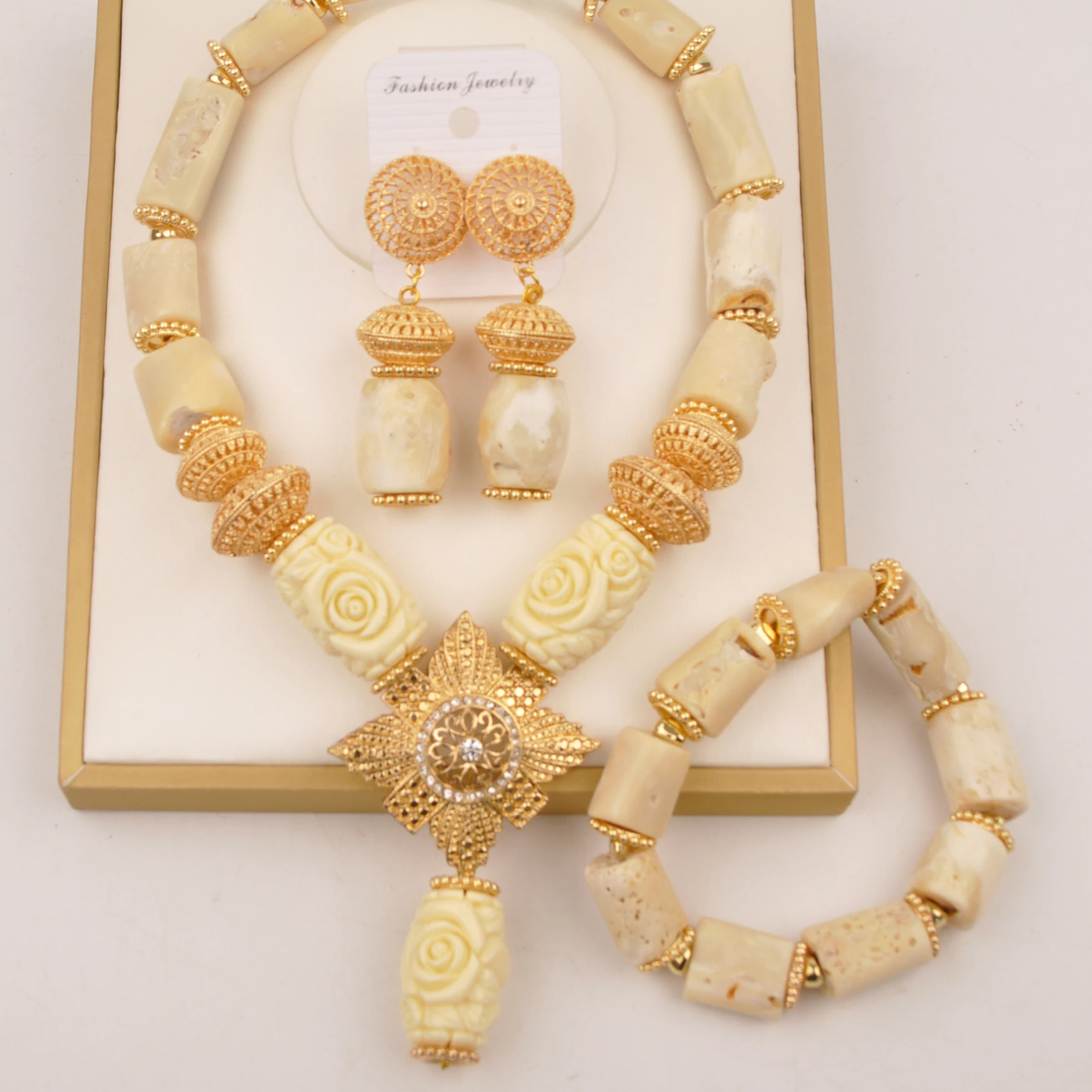 

Costume Necklace White Original Coral Bead African Jewelry Set