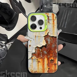 Vintage Electroplate Silver IMD Hard Phone Case with Retro Rust Pattern - iPhone 14 Pro (Green - YYDSG780)