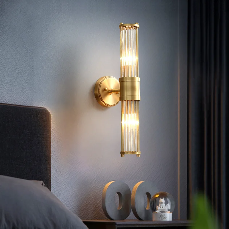 

Nordic Copper Crystal Wall Lamp Creative Gold Metal Wall Lightsd for Living Room Bedroom Bedside Lamp American Mirror Lamp E14