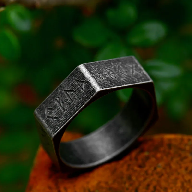 BEIER 2023 New Creative Style 316L Stainless Steel Hexagon Viking Nordic Runes Ring For Men Fashion Biker Cool Jewelry Gift