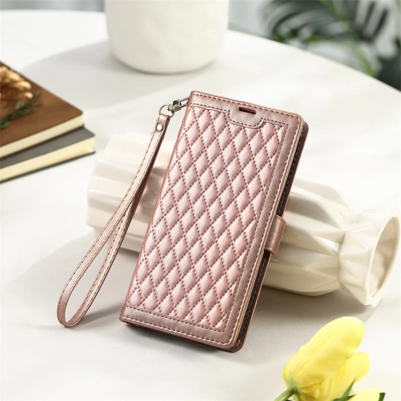 Elegant Grid Strap Leather Wallet Case Cover