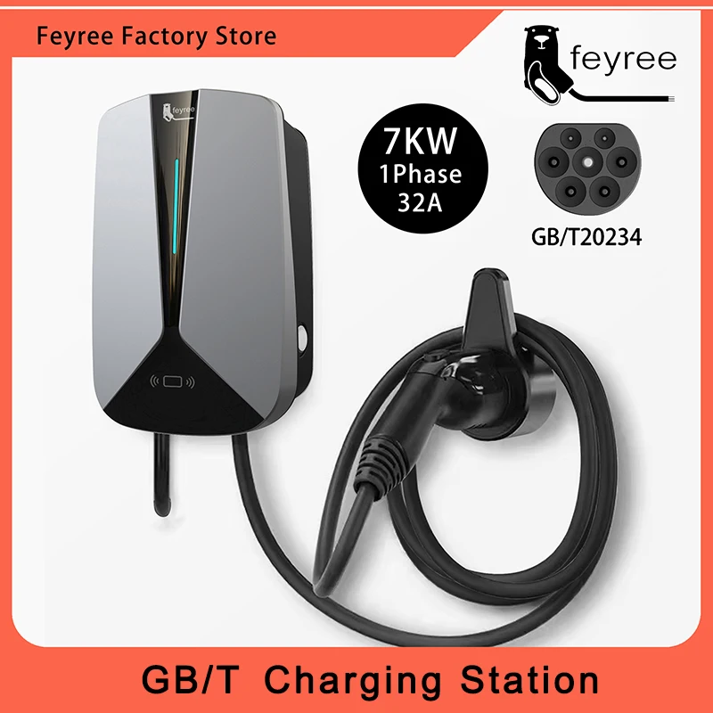 Feyree Ev Charger Gb/T Plug Socket 32A 7.6Kw 1Phase Evse Wallbox Plug And Charge Modello 5M Cavo Per Caricabatteria Da Auto Per Veicoli Elettrici
