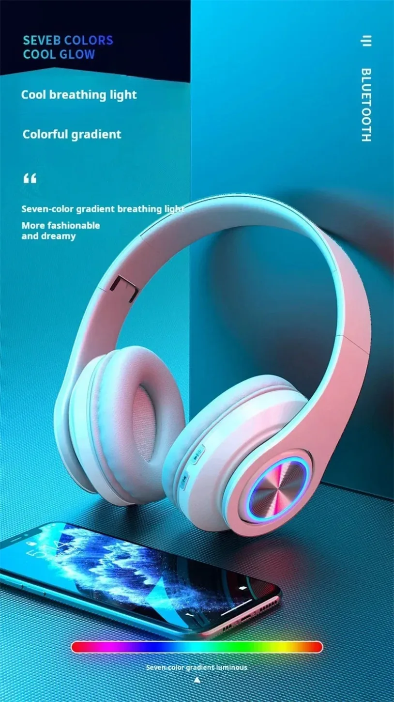 Surround Sound Stereo Wireless Earphone Head-Mounted Gaming Headphones Blutooth with Micro Phone Colourful PC Laptop Headset