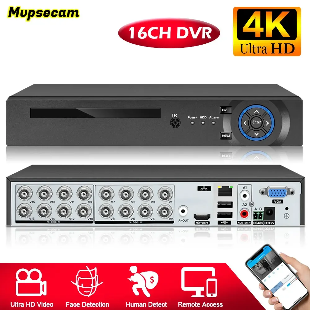 Xmeye Smart 16CH AHD/CVI/XVI/IP AHD DVR H.265 6IN1 Hybrid 4K CCTV Digital Video Recorder For 8MP 5MP Surveillance Camera 8TB HDD