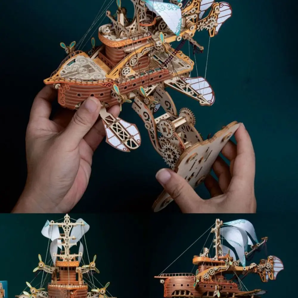 Assembly Fantastic Spaceship Model Fantasy Airship Handicraft DIY 3D Wooden Puzzle Collection Miniature Model
