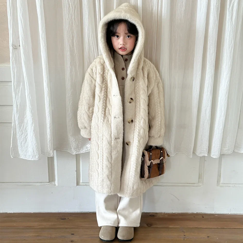 Childrens Clothing New Girls Fur Coat Baby Thick Versatile Solid Color Childrens Winter Coat
