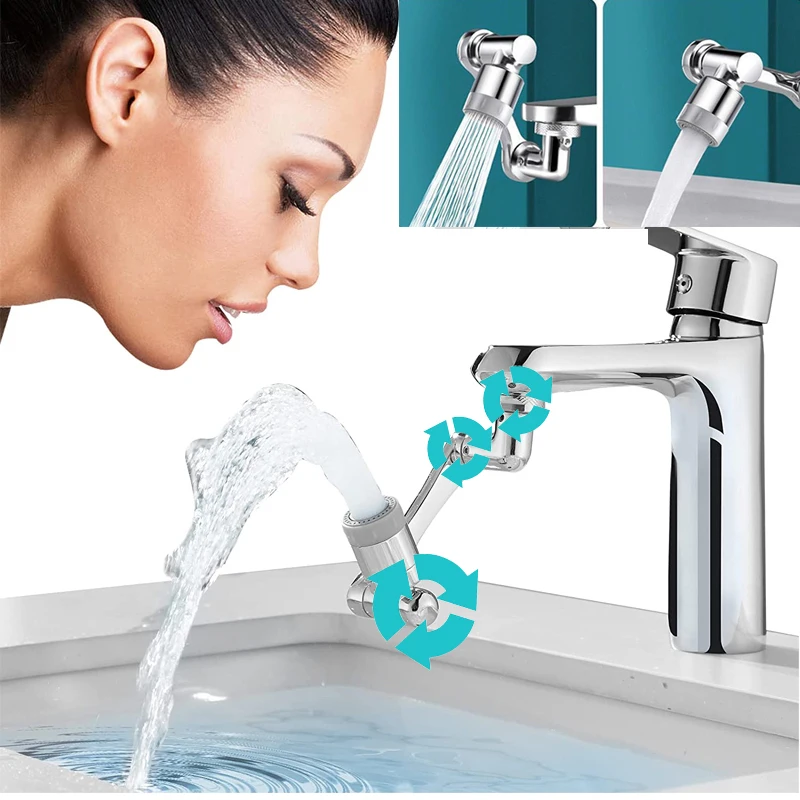 1080° Bathroom Sink Faucet Extension Swivel Aerator 2 Spray Modes For