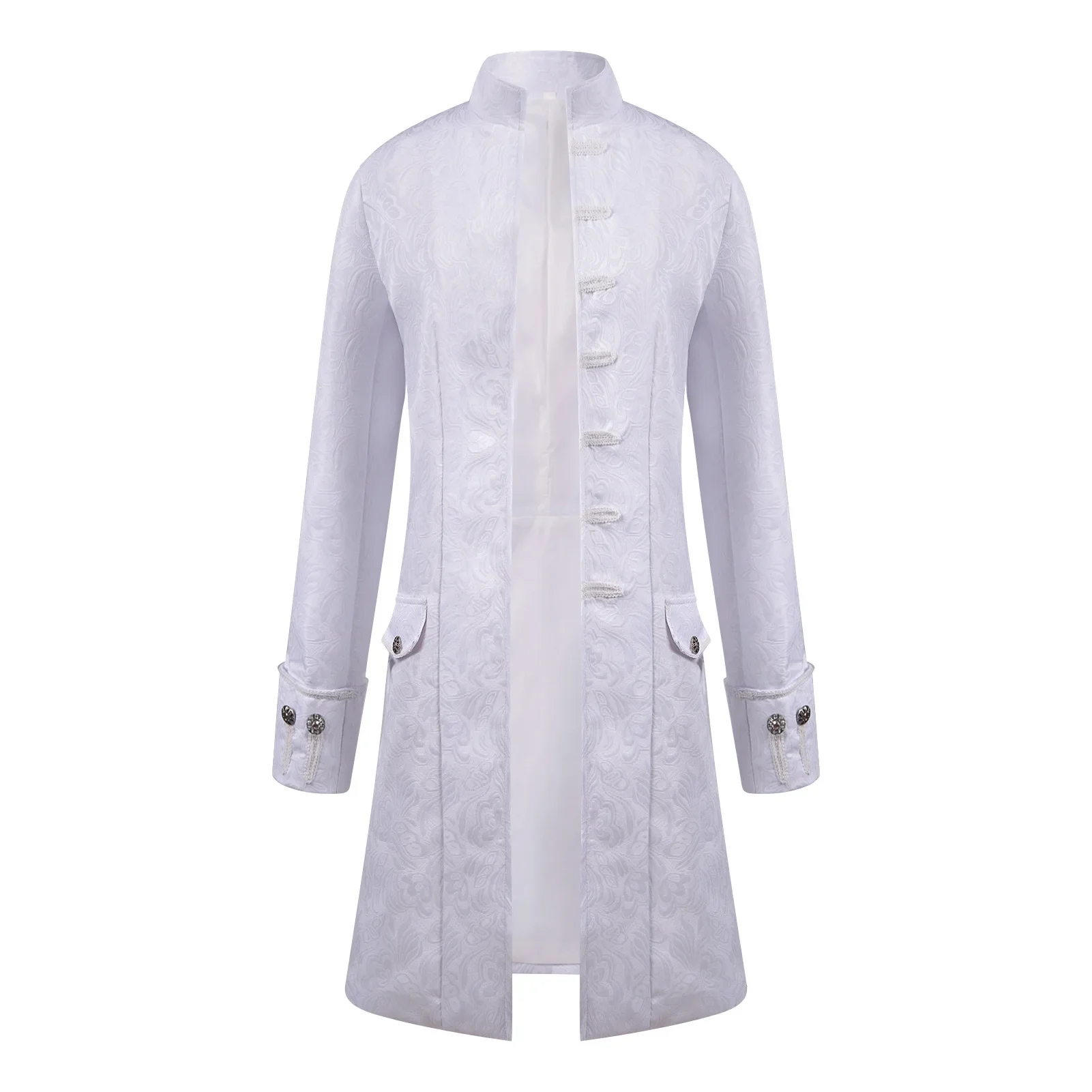 Men Steampunk Coat Retro Medieval Costume Trench Gothic Renaissance Jacket Jacquard Uniform Vintage Stand Collar Outwear
