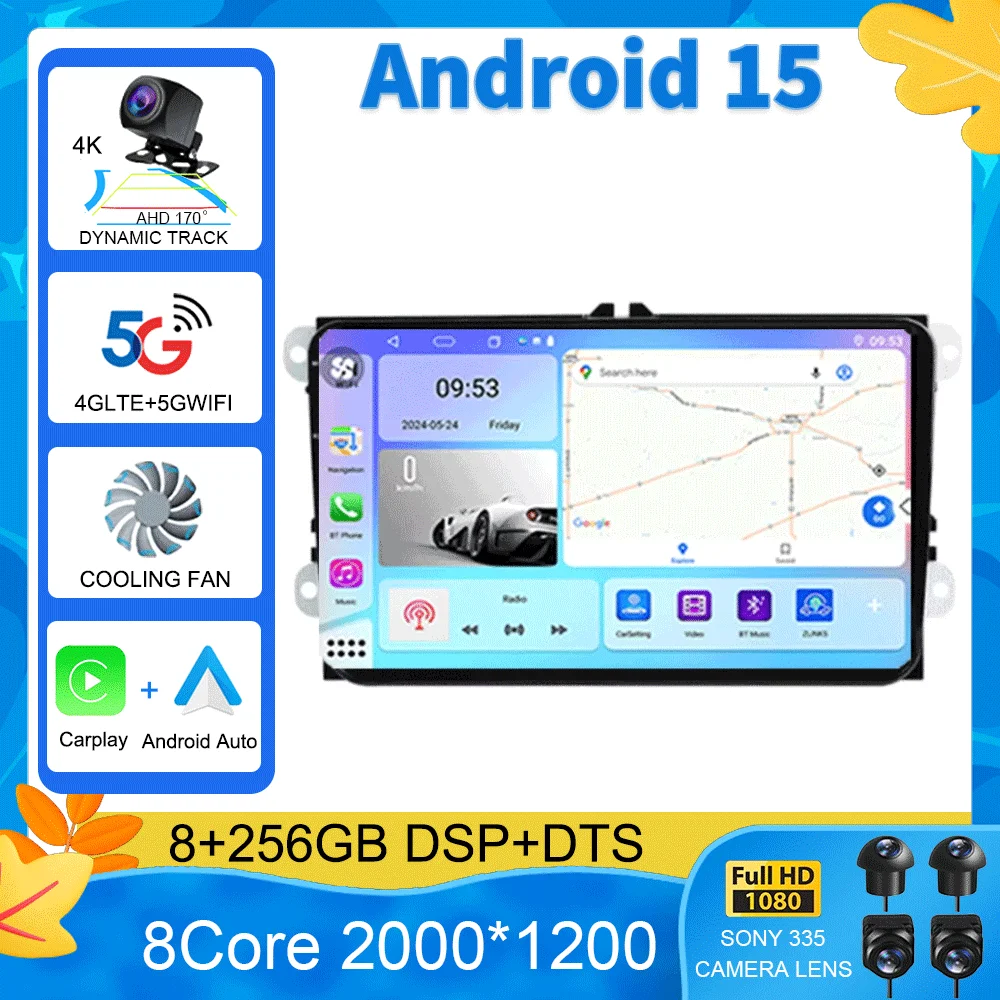 Android 15 para VW Volkswagen Skoda Octavia Golf 5 VW Touran Passat B6 Polo Tiguan coche Multimedia Radio navegación GPS CarPlay 1