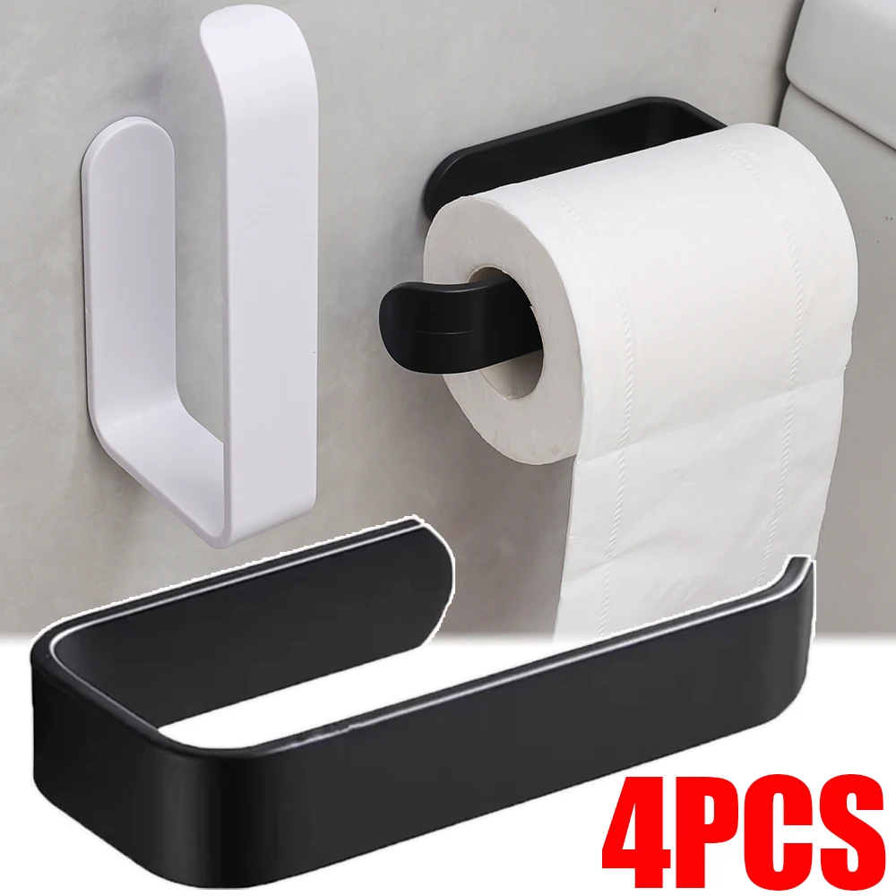 Paper Towel Holder Toilet Paper Holder Toilet Paper Rack Toilet Roll Holder Paper Towel Rack Tissue Holder 4/1PCS Bathroom Self-adhesive Toilet Paper Rack Wall Mounted Kitchen Towels Cling Film Hanger Without Punching Plastic Holder