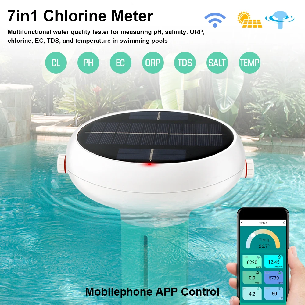 Tuya ZigBee Intelligent Chlorin Meter 7in1 PH ORP Total Dissolved Solids Salinity Temp CL Test Meter Swimming Pool Water Tester 2