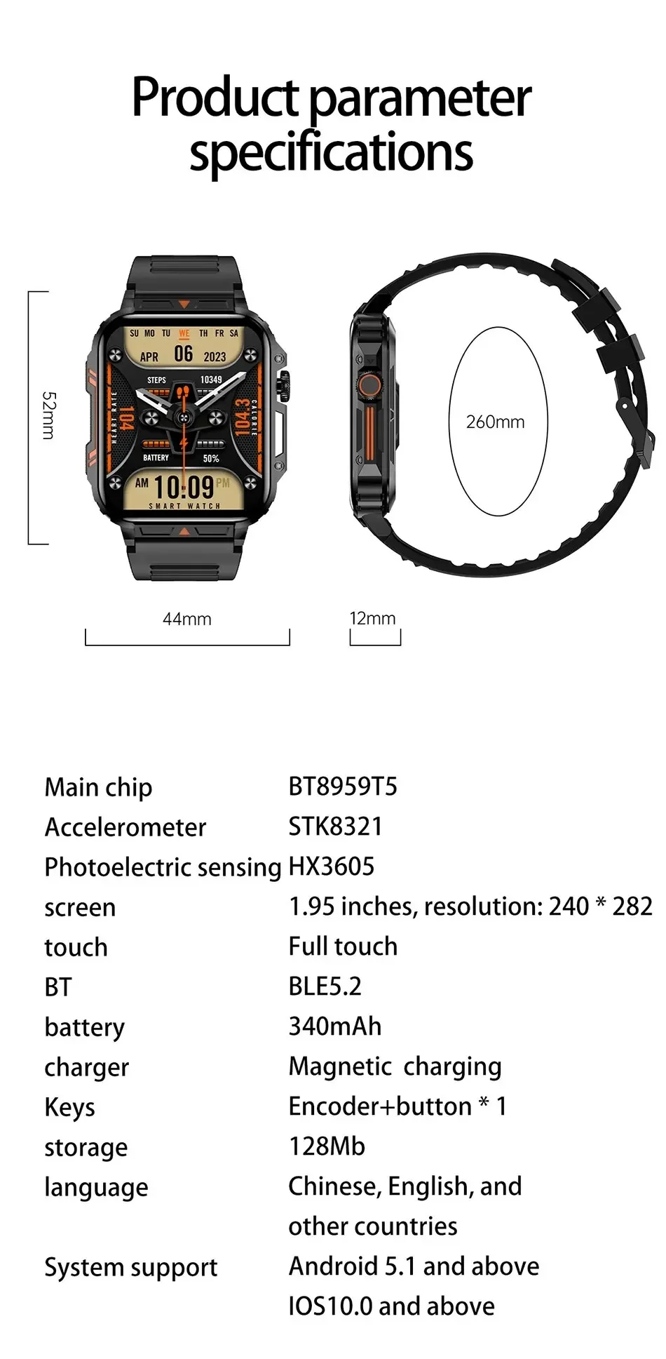 for iPhone 15 Pro Max 14 13 12 16 Smartwatch 1.95" Screen Health Monitoring Watches IP68 Waterproof Sports Fitness Smart Watch 3