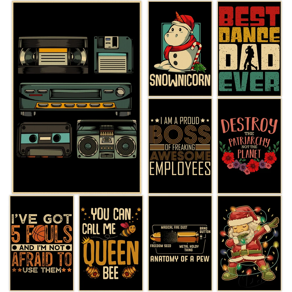 

English Alphabet Poster Avocado Kraft Paper Art Snowman Mural Painting Wall Planet Picture Child Bedroom Home Cuadros Decoration