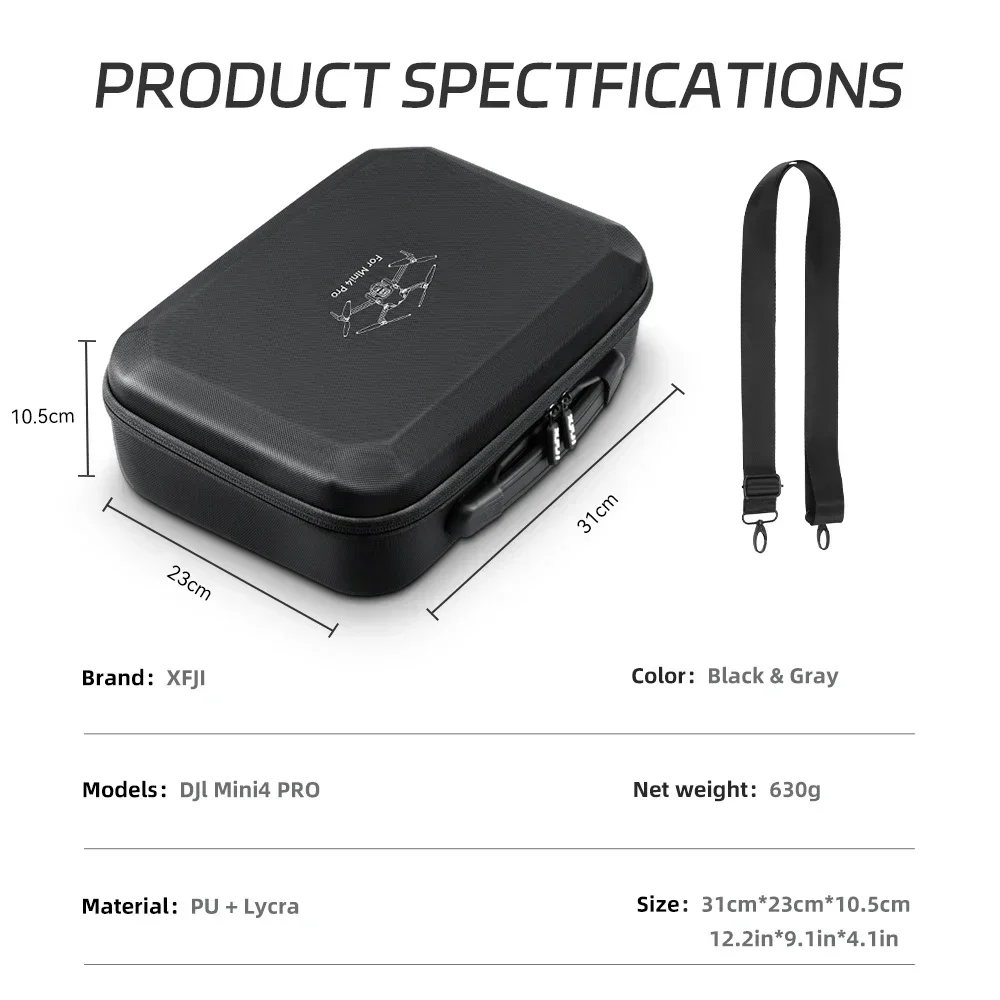 For DJI Mini 4 Pro Carrying Case Hard EVA Storage Bag Drone Remote Control Box Protective Travel Handbag Waterproof Shoulder Bag 6
