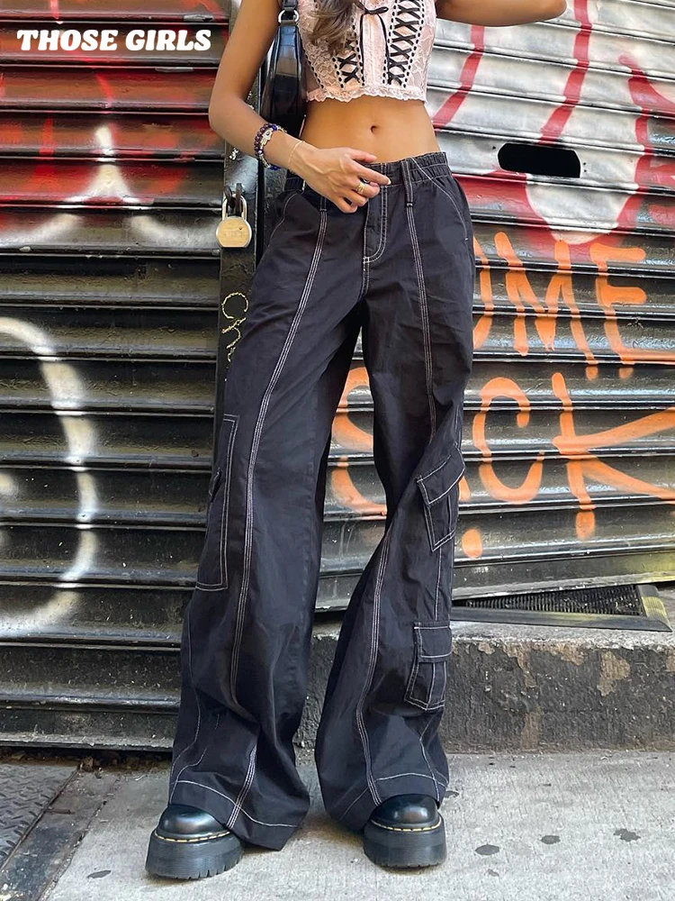 Vintage Y2k Cargo Pants Women Fashion Hip Hop Streetwear Pockets Straight 90s  Baggy Jeans High Waist Casual Gothic Denim Trouser - Jeans - AliExpress