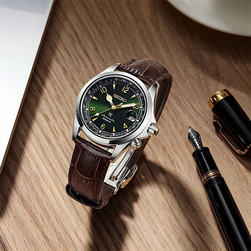 Seiko Prospex Japanese Original Waterproof Luminous Automatic Mechanical Watch Green Dial Sapphire Glass Leather Watchs