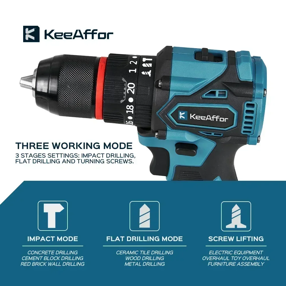 KEEAFFOR 1200W 450NM Torque Brushless Electric Impact Drill 20Gears Electric Screwdriver Cordless Tools For Makita 18v Battery 5