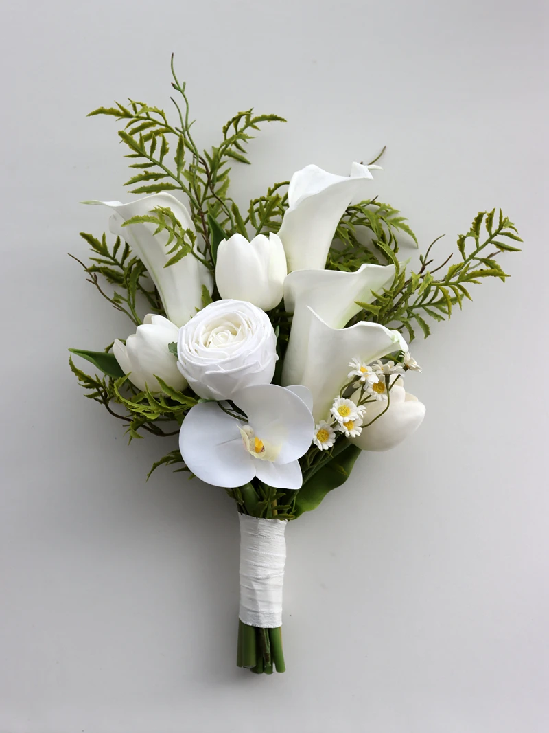 Boque de Noiva 2022 PU Real Touch Big size Calla Lilies Ivory Wedding Bouquet for Bride Rose Orchid ramo de flores para novia