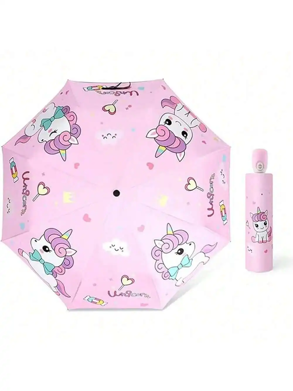 Whimsical Unicorn Portable Kids Umbrella with Built-in Sun Protection and Auto Open/Close Features
