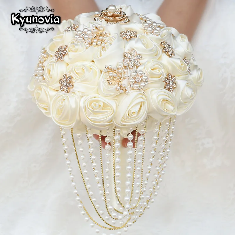 Kyunovia Customized Best Quality Ivory Brooch Bouquet Wedding