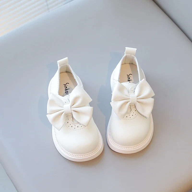 Leather Kids School Flats with Big Bow-knot for Girls