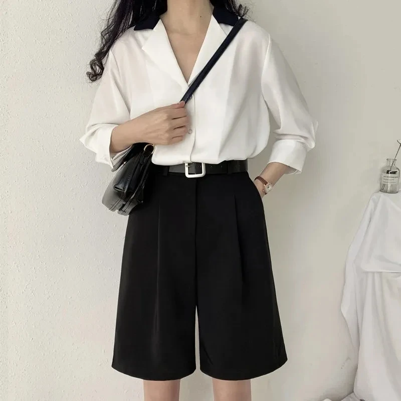 

summer women black straight wide leg high waist suit shorts loose office women casual pant harajuku sports cycling biker clothes