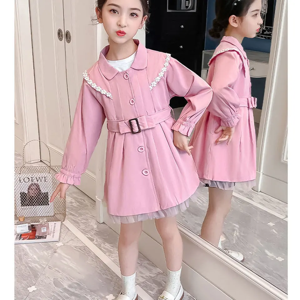 

New Arrivals Spring Baby Girl Windbreaker Outwear Solid Color Kids Coats For Girls 3T 4 6 7 8 9 10 12Yrs Baby Girl Fall Clothes