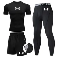 N-Print Rashguard Men Sportswear Compression Suits Quick Dry Gym Fitness Running Tracksuits Men T Shirts+Shorts 3 Pieces Sets 1