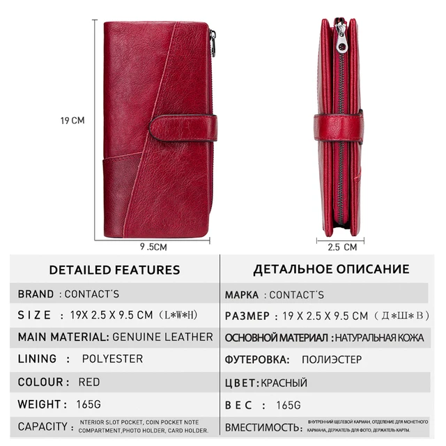 CONTACT'S 100% Genuine Leather Wallet Women Long Coin Purse Clutch Bag Name Engraving Card Holder Money Clip Handbag Men's Purse 4