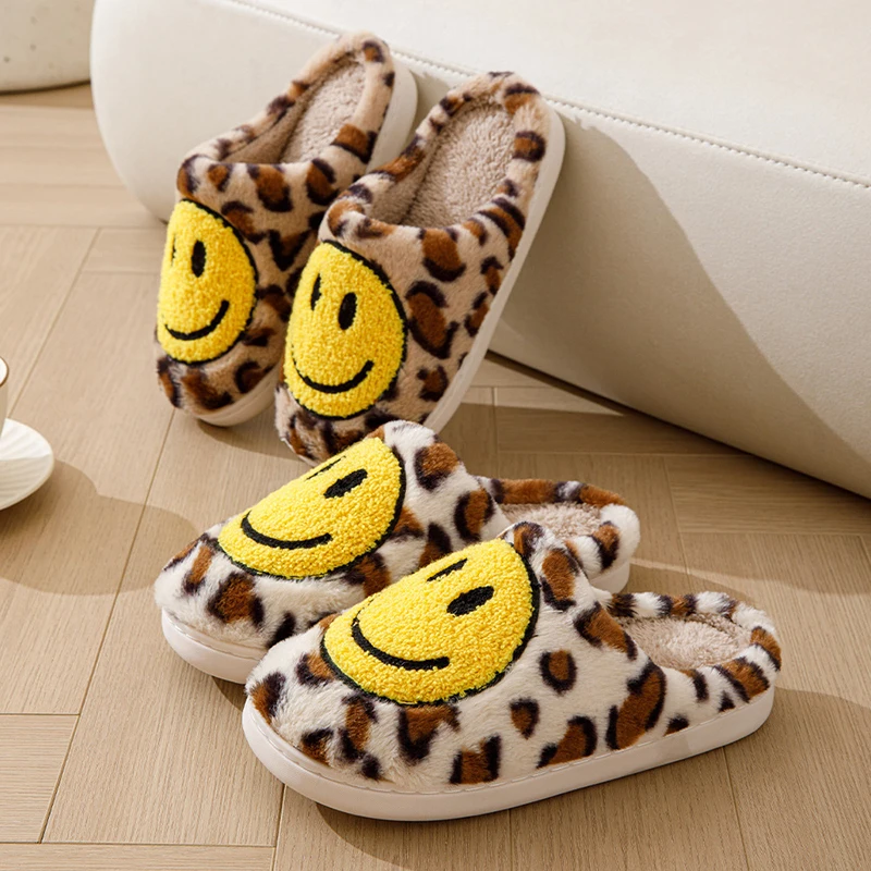 Leopard Fluffy Slippers for Home Smile Designer Platform Shoes Women 2024 Indoor Plush Sliders Warm Flats Chic Winter Footwear 3